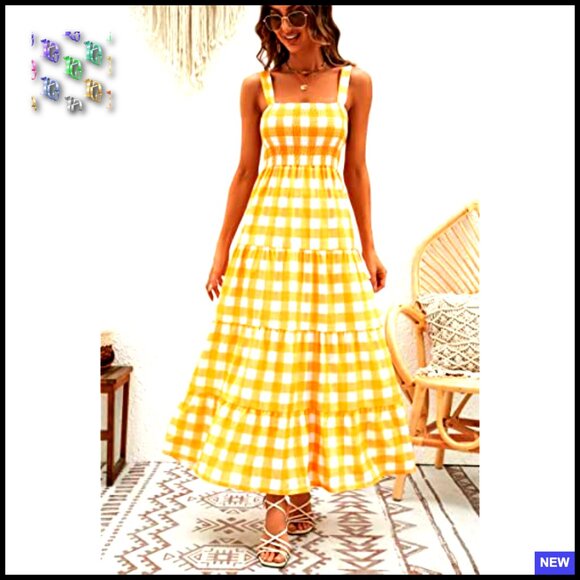 Boho Maxi Dress Summer Spaghetti Strap Square Neck Ruffle Flowy Casual Swing - Picture 2 of 7